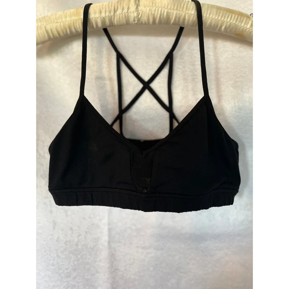 Alo Yoga Black Strappy Cross Back Mesh Inset V-Neck Sports Bra Activewear (XS?)
